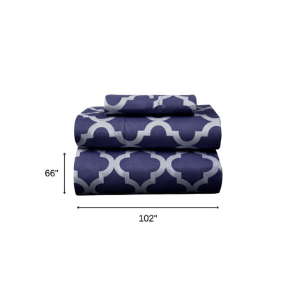 Three Piece Navy and White Quatrefoil Microfiber Sheet Set