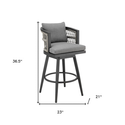 37" Gray Metal Swivel Outdoor Counter Height Bar chair with Footrest