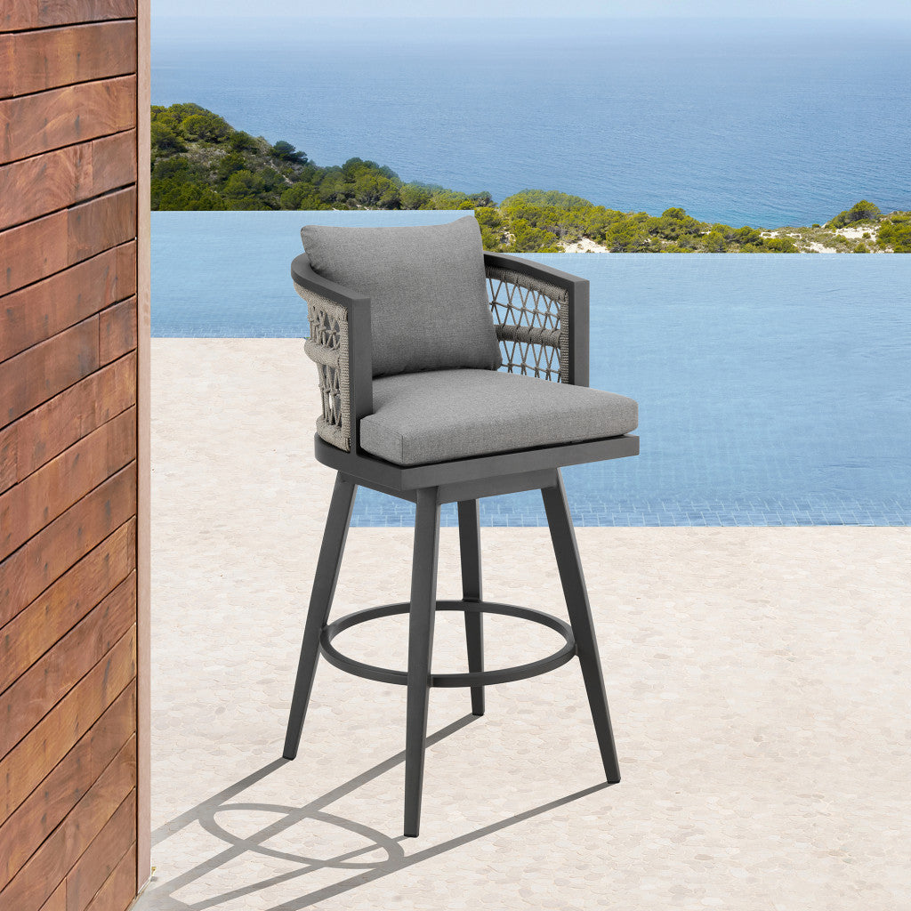 37" Gray Metal Swivel Outdoor Counter Height Bar chair with Footrest