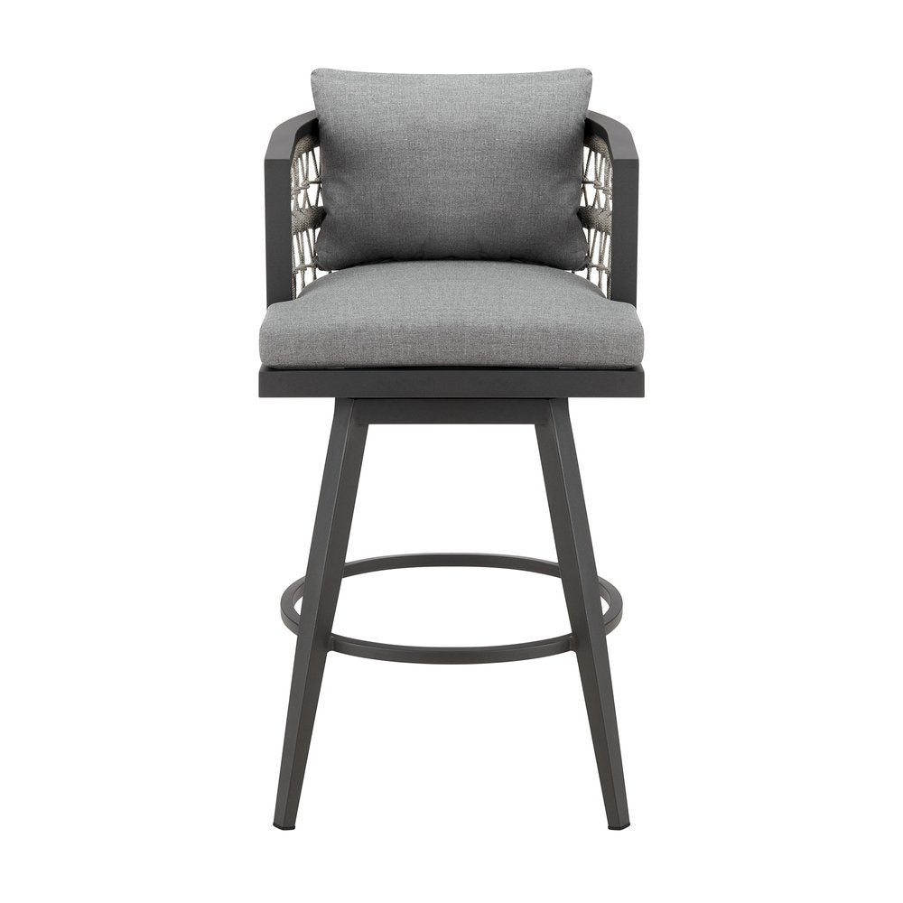 37" Gray Metal Swivel Outdoor Counter Height Bar chair with Footrest