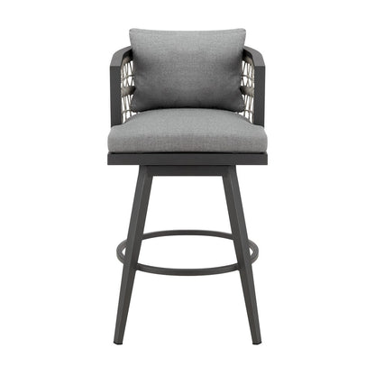 37" Gray Metal Swivel Outdoor Counter Height Bar chair with Footrest