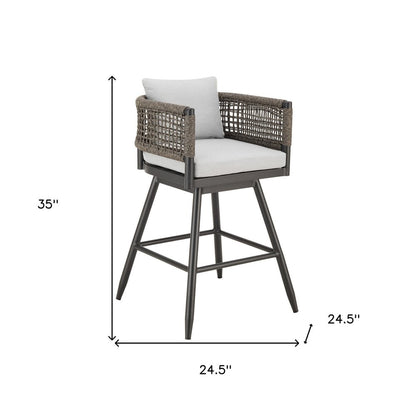 35" Light Gray Metal Swivel Low back Outdoor Counter Height Bar chair with Footrest