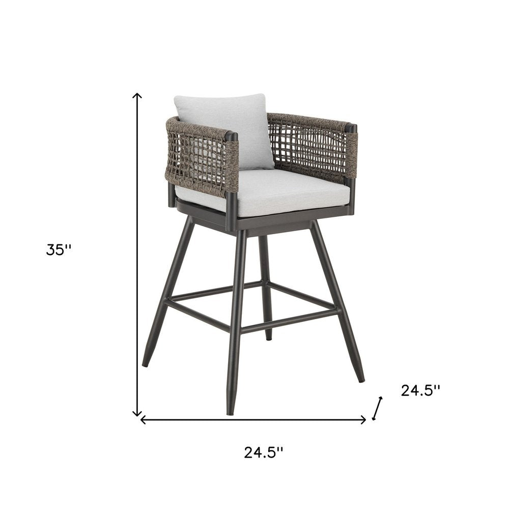 35" Light Gray Metal Swivel Low back Outdoor Counter Height Bar chair with Footrest