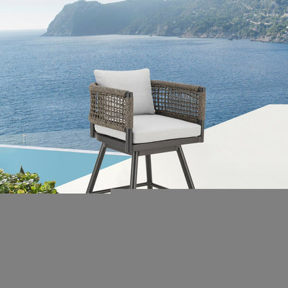 35" Light Gray Metal Swivel Low back Outdoor Counter Height Bar chair with Footrest
