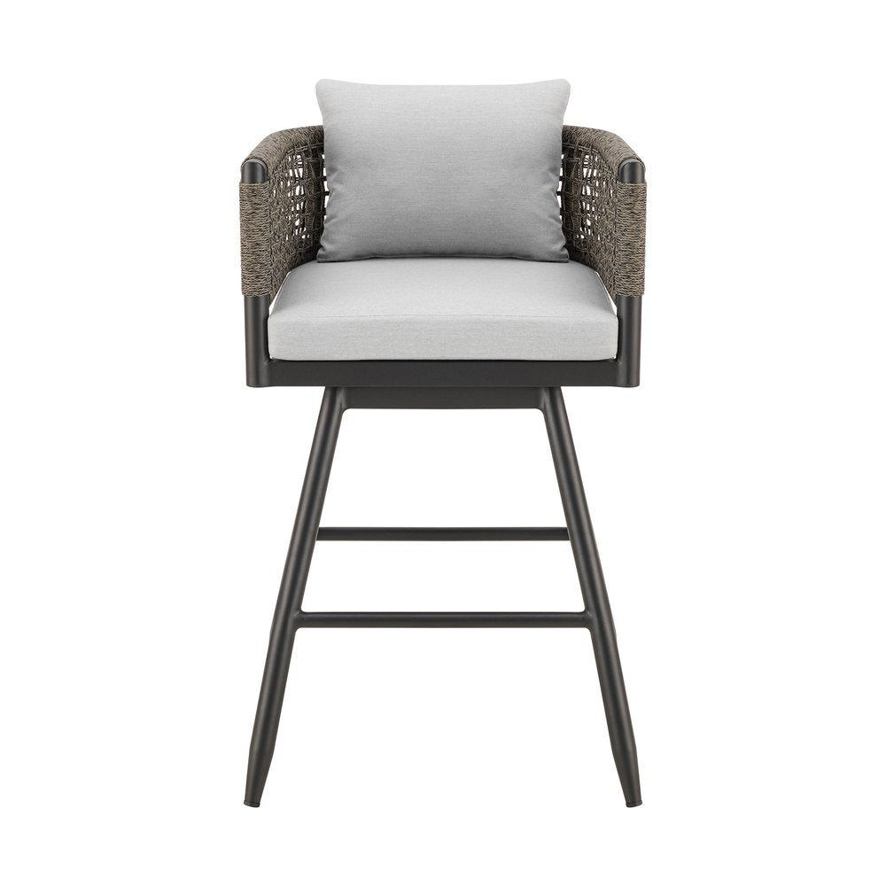 35" Light Gray Metal Swivel Low back Outdoor Counter Height Bar chair with Footrest