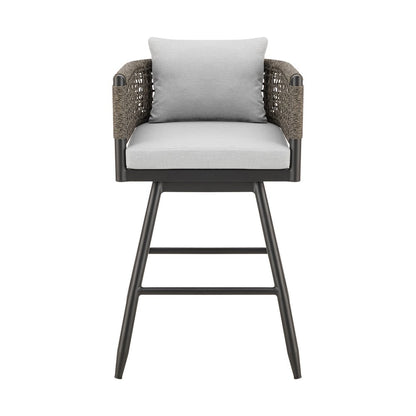 35" Light Gray Metal Swivel Low back Outdoor Counter Height Bar chair with Footrest