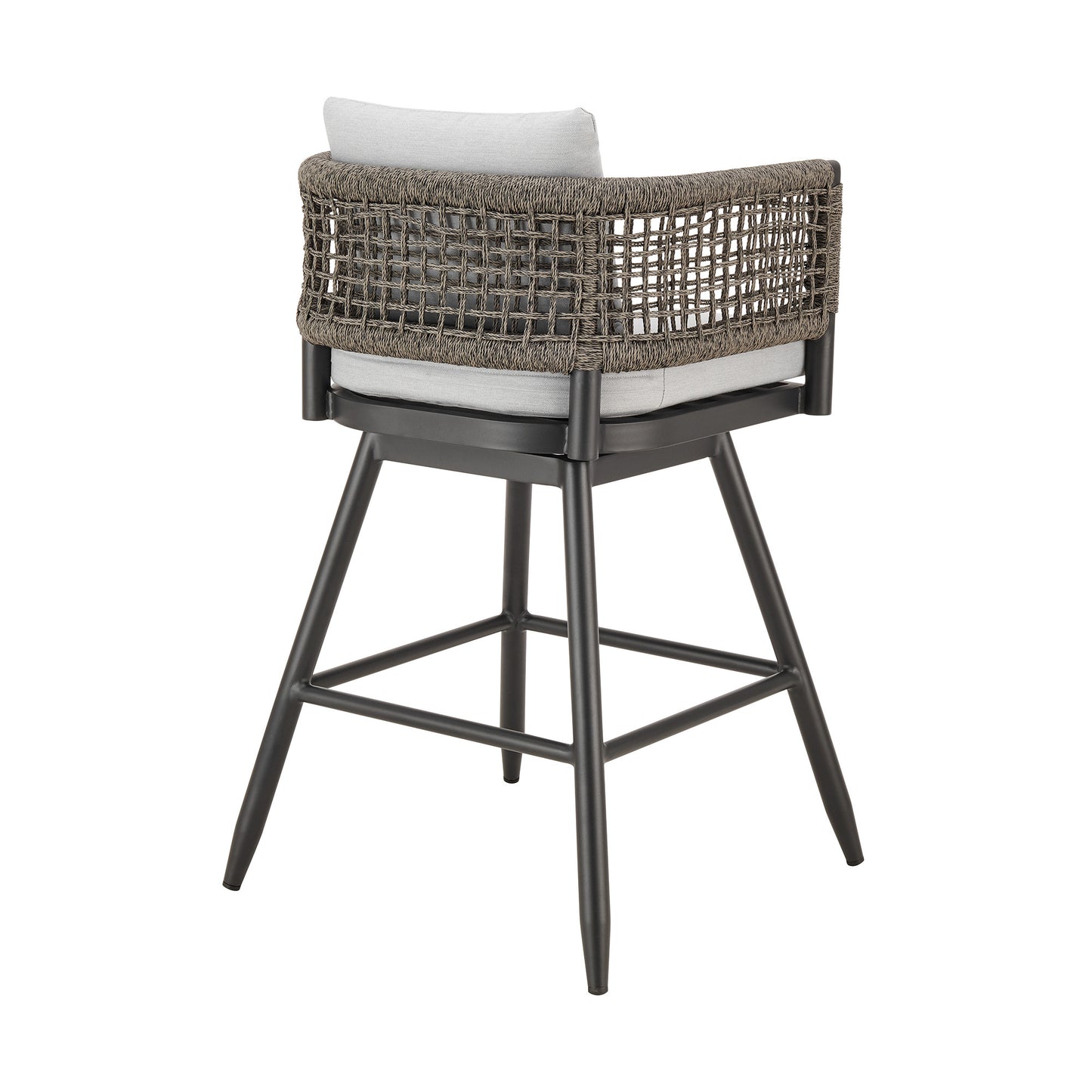 35" Light Gray Metal Swivel Low back Outdoor Counter Height Bar chair with Footrest