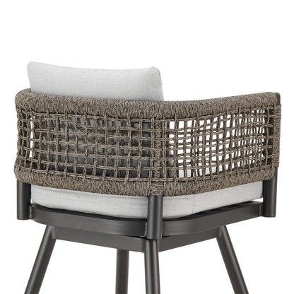 35" Light Gray Metal Swivel Low back Outdoor Counter Height Bar chair with Footrest