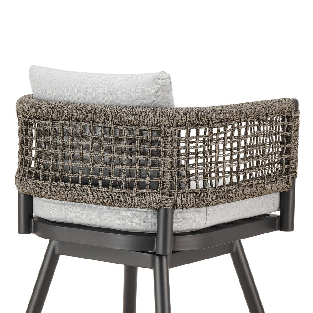 35" Light Gray Metal Swivel Low back Outdoor Counter Height Bar chair with Footrest