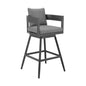 39" Dark Gray Metal Swivel Low back Outdoor Bar Height chair with Footrest