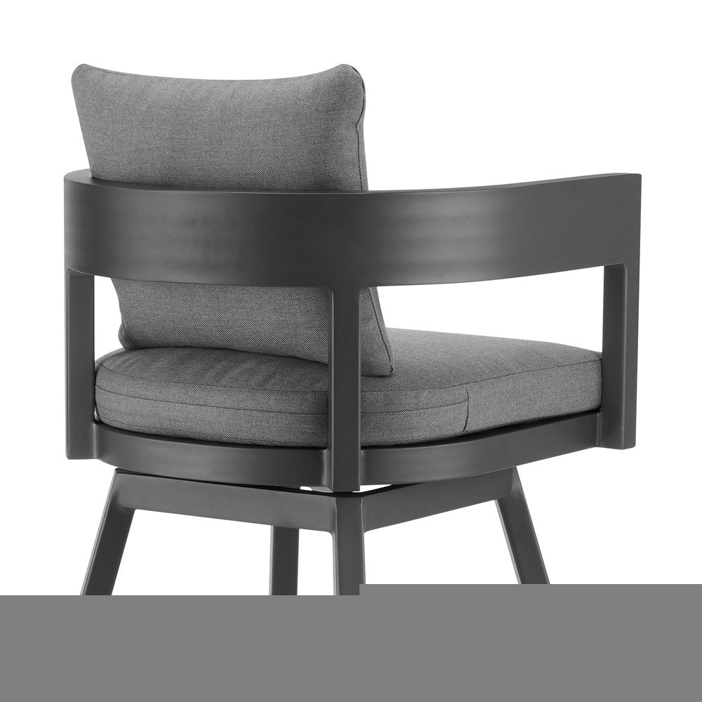 39" Dark Gray Metal Swivel Low back Outdoor Bar Height chair with Footrest