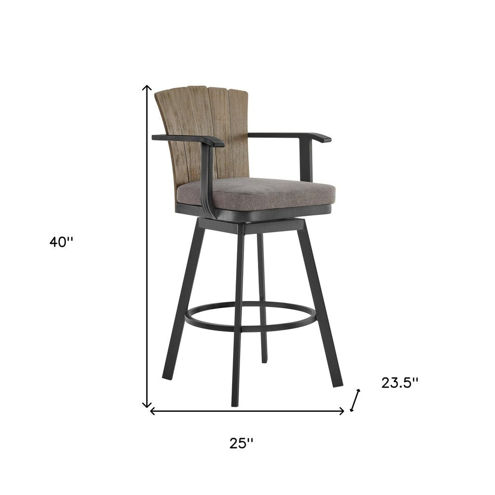 40" Charcoal Metal Swivel Outdoor Counter Height Bar chair with Footrest