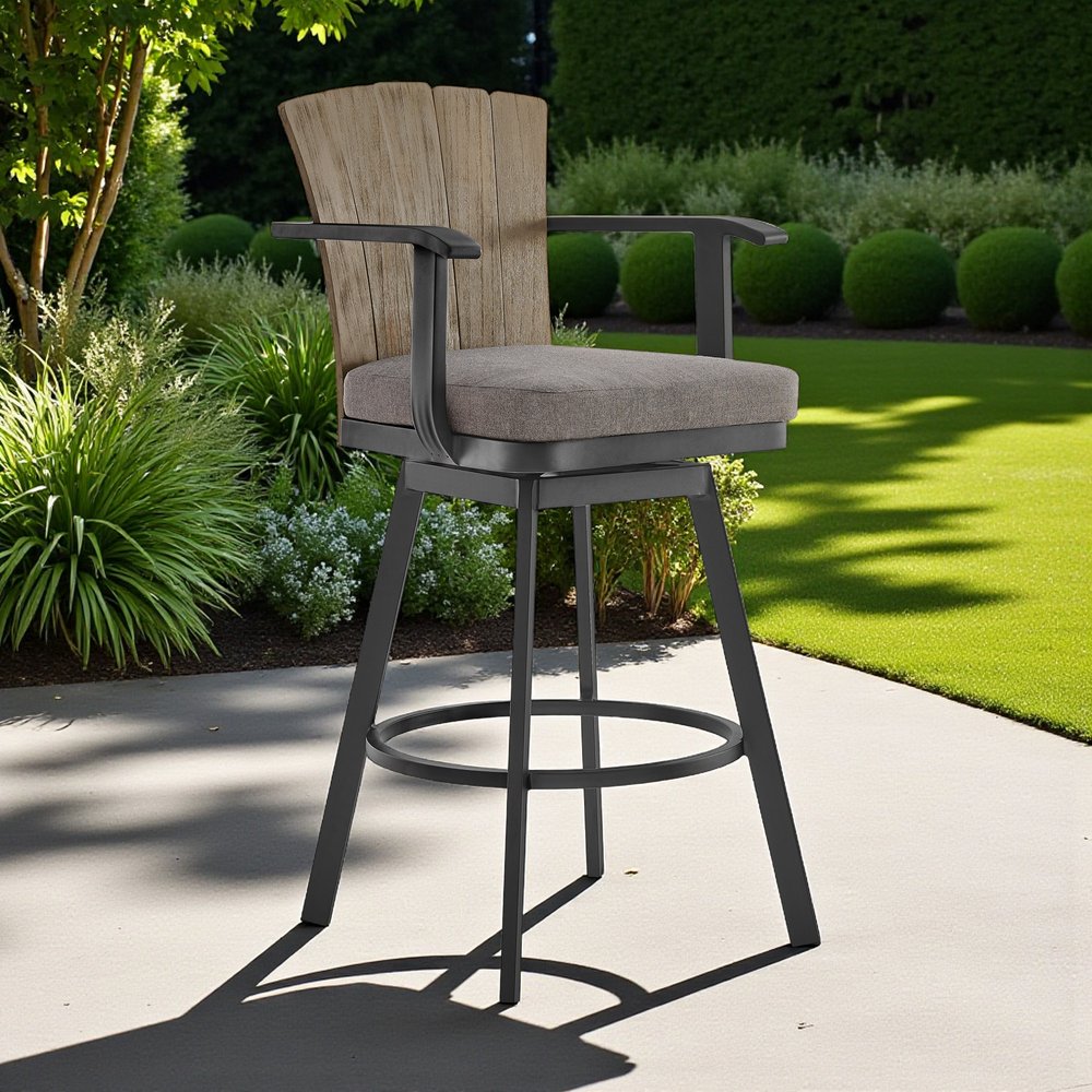 40" Charcoal Metal Swivel Outdoor Counter Height Bar chair with Footrest