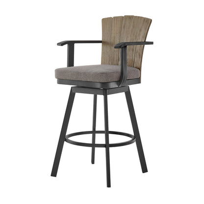 44" Charcoal Metal Swivel Outdoor Bar Height chair with Footrest