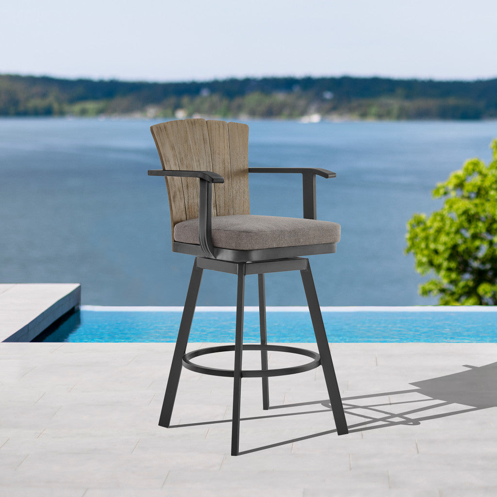 44" Charcoal Metal Swivel Outdoor Bar Height chair with Footrest