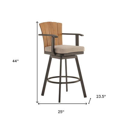 44" Brown Metal Swivel Outdoor Bar Height chair with Footrest