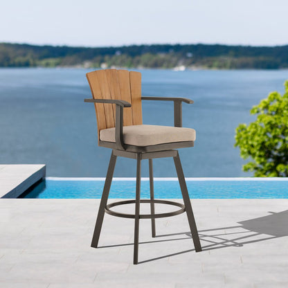 44" Brown Metal Swivel Outdoor Bar Height chair with Footrest