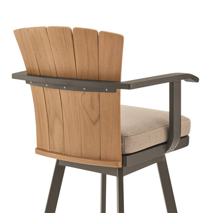 44" Brown Metal Swivel Outdoor Bar Height chair with Footrest