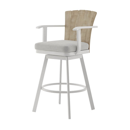 40" Gray Metal Swivel Outdoor Counter Height Bar chair with Footrest