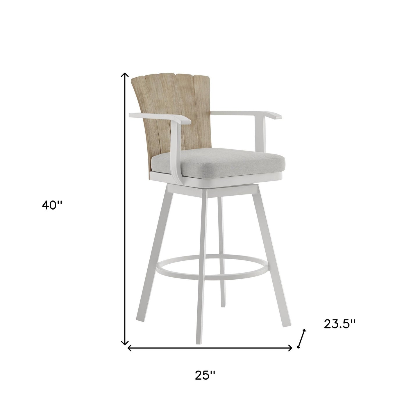 40" Gray Metal Swivel Outdoor Counter Height Bar chair with Footrest