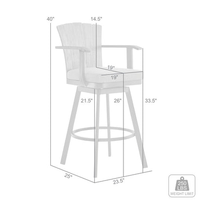 40" Gray Metal Swivel Outdoor Counter Height Bar chair with Footrest