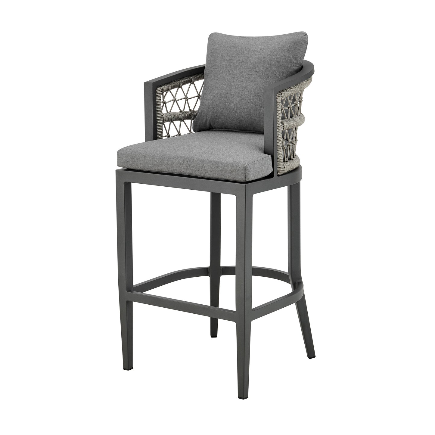 37" Gray Metal Outdoor Counter Height Bar chair with Footrest