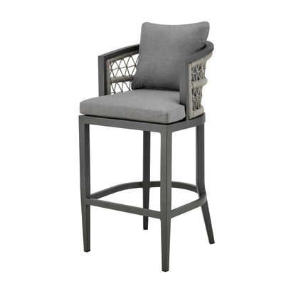 37" Gray Metal Outdoor Counter Height Bar chair with Footrest