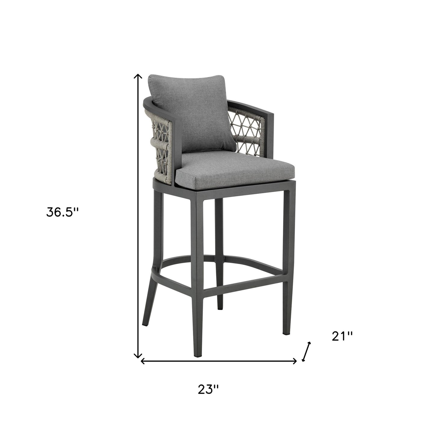 37" Gray Metal Outdoor Counter Height Bar chair with Footrest