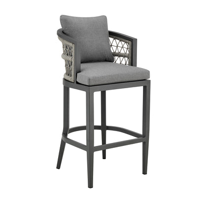 37" Gray Metal Outdoor Counter Height Bar chair with Footrest