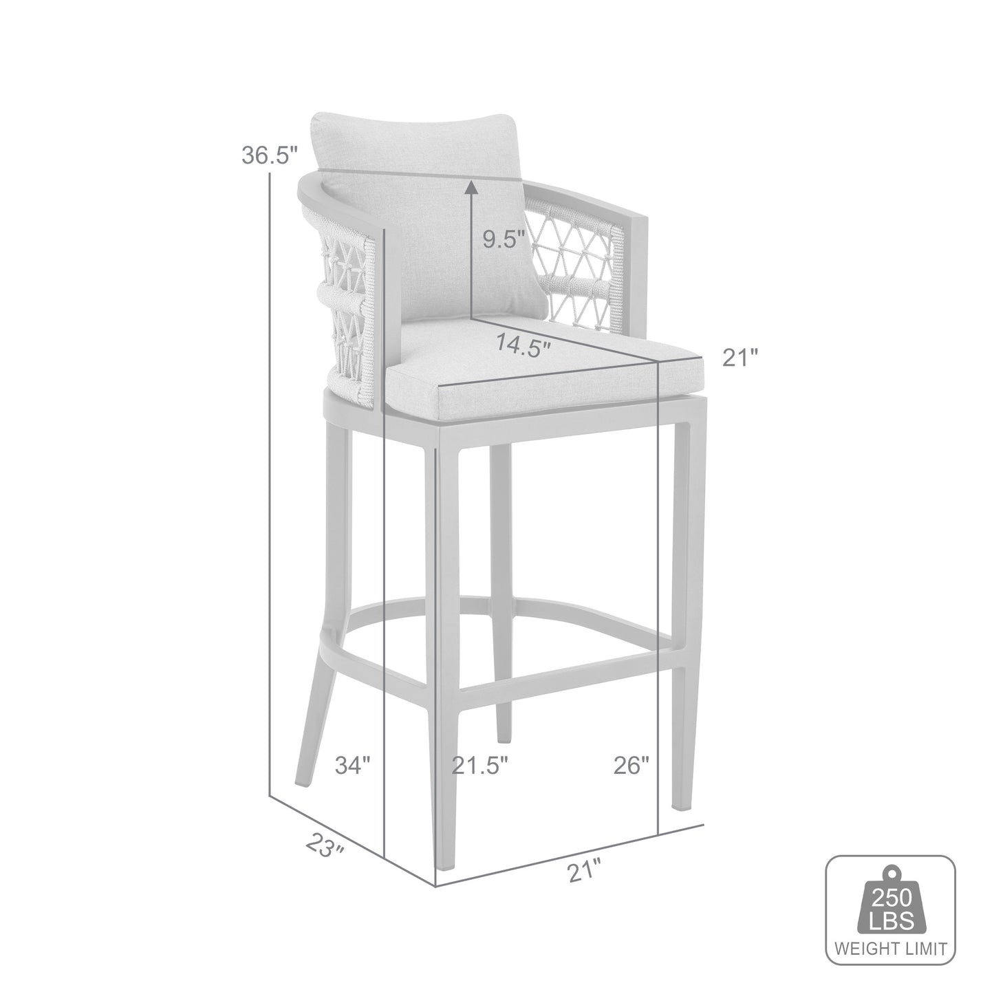 37" Gray Metal Outdoor Counter Height Bar chair with Footrest