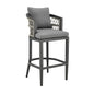 40" Gray Metal Outdoor Bar Height chair with Footrest