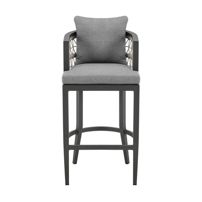 40" Gray Metal Outdoor Bar Height chair with Footrest