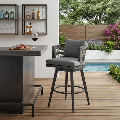 40" Gray Metal Swivel Outdoor Bar Height chair with Footrest
