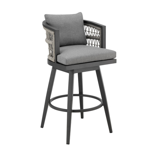 40" Gray Metal Swivel Outdoor Bar Height chair with Footrest