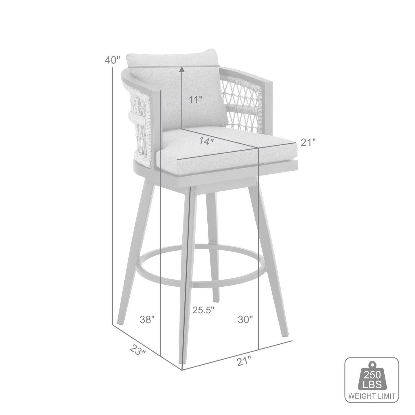 40" Gray Metal Swivel Outdoor Bar Height chair with Footrest