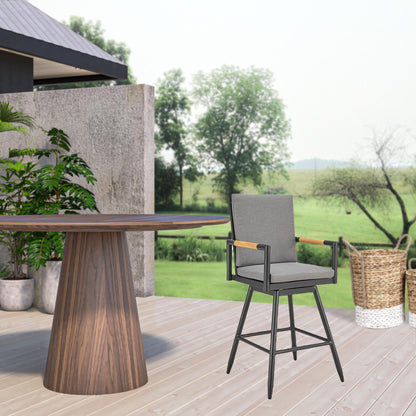 43" Dark Gray Metal Swivel Outdoor Counter Height Bar chair with Footrest