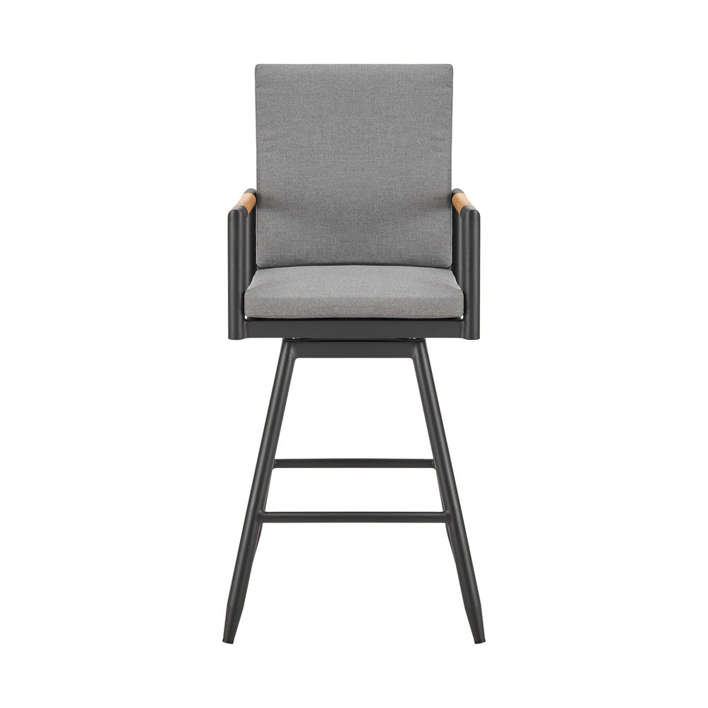 43" Dark Gray Metal Swivel Outdoor Counter Height Bar chair with Footrest