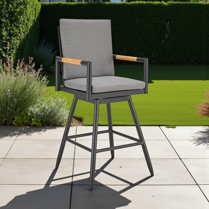 48" Dark Gray Metal Swivel Outdoor Bar Height chair with Footrest