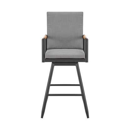 48" Dark Gray Metal Swivel Outdoor Bar Height chair with Footrest