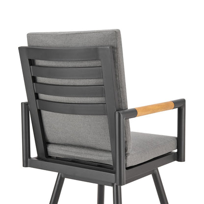 48" Dark Gray Metal Swivel Outdoor Bar Height chair with Footrest