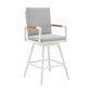 43" Light Gray Metal Swivel Outdoor Counter Height Bar chair with Footrest