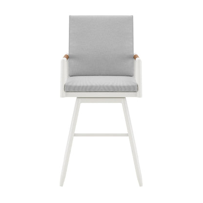 43" Light Gray Metal Swivel Outdoor Counter Height Bar chair with Footrest