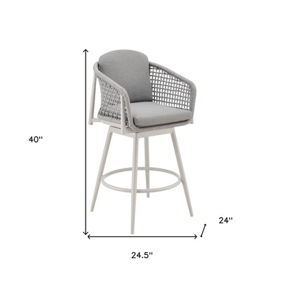 40" Light Gray Metal Swivel Outdoor Counter Height Bar chair with Footrest