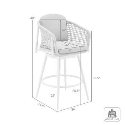 40" Light Gray Metal Swivel Outdoor Counter Height Bar chair with Footrest