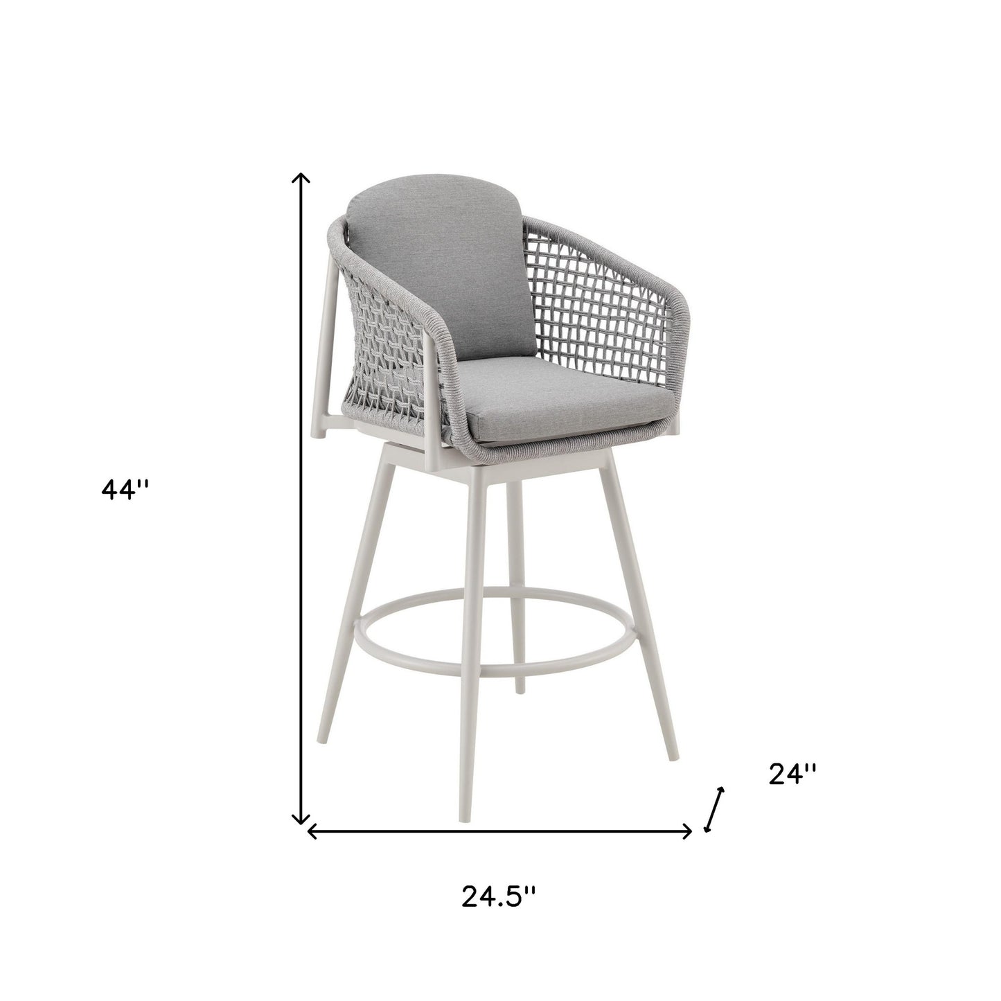 44" Light Gray Metal Swivel Outdoor Bar Height chair with Footrest