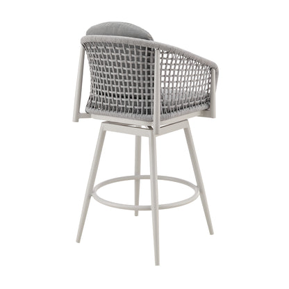 44" Light Gray Metal Swivel Outdoor Bar Height chair with Footrest