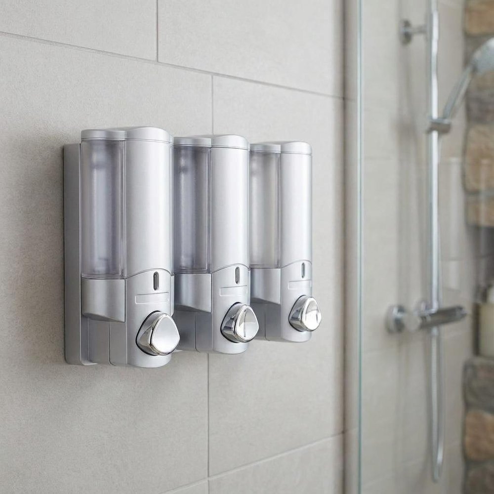 Gray Heavy Duty Plastic Three Chamber Wall Mount Soap Dispenser