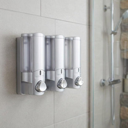 Gray Heavy Duty Plastic Three Chamber Wall Mount Soap Dispenser