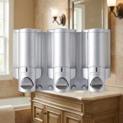 Gray Heavy Duty Plastic Three Chamber Wall Mount Soap Dispenser