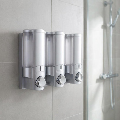 Gray Heavy Duty Plastic Three Chamber Wall Mount Soap Dispenser